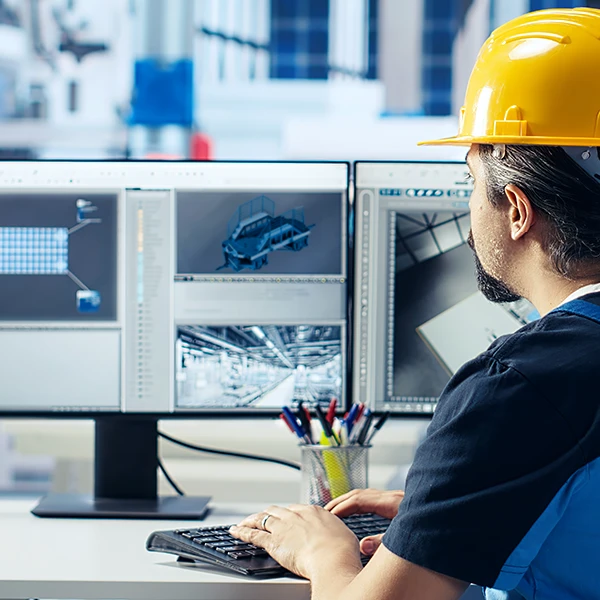 Engenheiro projetando equipamento de movimentação